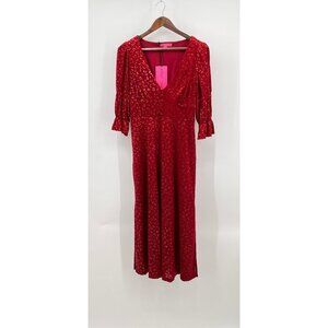 Betsey Johnson Red Velvet Burnout Dress Size L Animal Print 3/4 Sleeve Formal